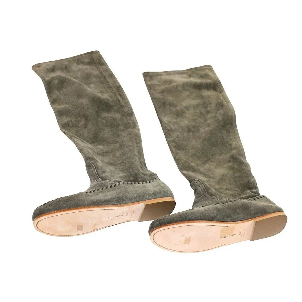 Tomas Maier Stretch Suede Over-the-Knee Charcoal Gray Minimalist Luxury Boot